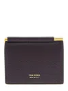 Tom Ford Bordeaux Bi-fold Wallet With Embossed Logo Lettering On The Front In Grained Leather Man
