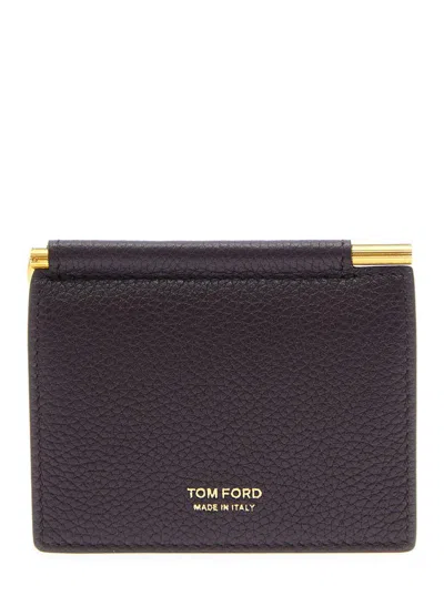 Tom Ford Bordeaux Bi-fold Wallet With Embossed Logo Lettering On The Front