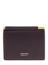 Tom Ford Bordeaux Bi-fold Wallet With Embossed Logo Lettering On The Front In Grained Leather Man In Brown