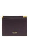 Tom Ford Bordeaux Bi-fold Wallet With Embossed Logo Lettering On The Front In Grained Leather Man In Purple