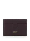 Tom Ford Bordeaux Card Holder With Embossed Logo Lettering On The Front In Grained Leather Man In Brown