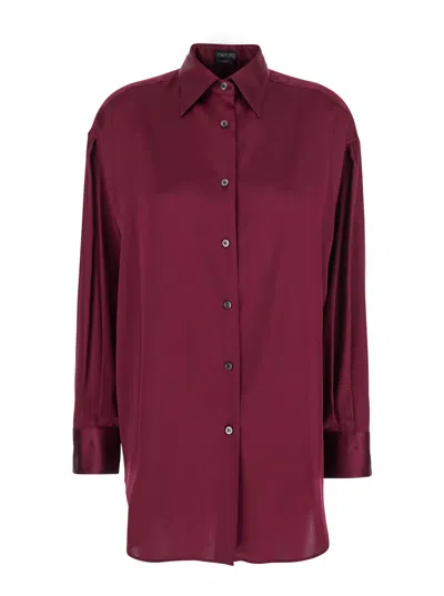 Tom Ford Bordeaux Shirt With Classic Collar In Silk Stretch Woman In Burgundy