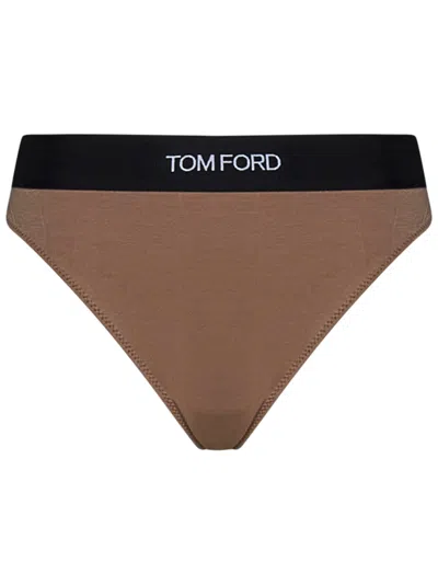 Tom Ford Logo-waistband Modal Briefs In Brown