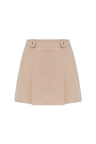 Tom Ford Boucle Pleated Mini Skirt In Beige