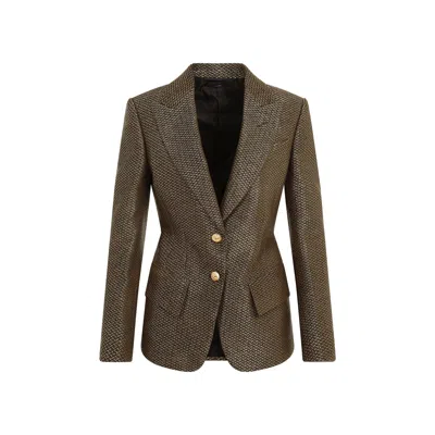 Tom Ford Metallic Silk-blend Boucle Single-breasted Jacket In Green