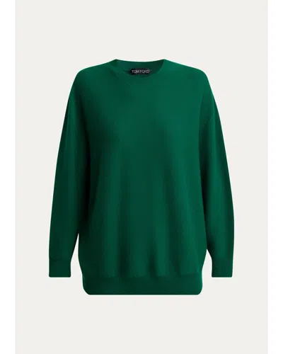 Tom Ford Boutique Cashmere Oversized Crewneck Sweater In Green