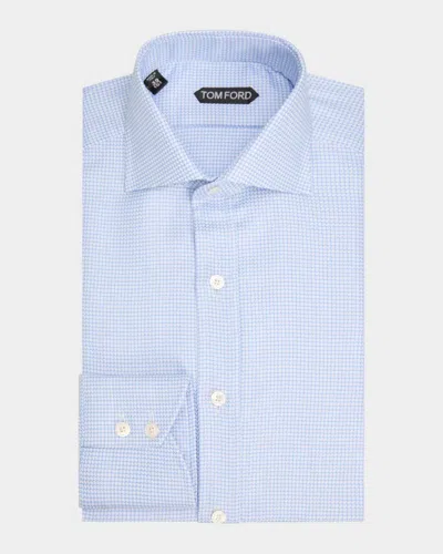 Tom Ford Boutique Men & Apos;s Dogtooth Cotton Dress Shirt In Blue