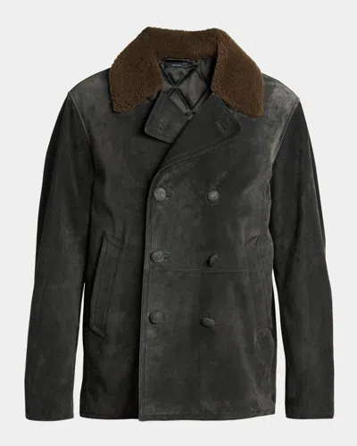 Tom Ford Boutique Men & Apos;s Suede Double-breasted Jacket In Black