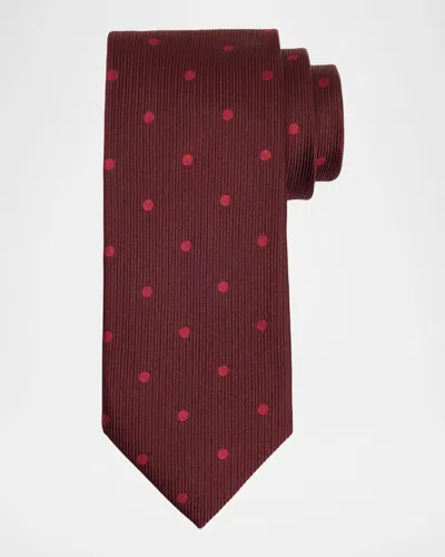 Tom Ford Boutique Men & Apos;s Tonal Jacquard Polka Dot Silk Tie In Burgundy