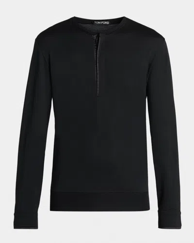 Tom Ford Boutique Men & Apos;s Wool-blend Henley Long-sleeve T-shirt In Black
