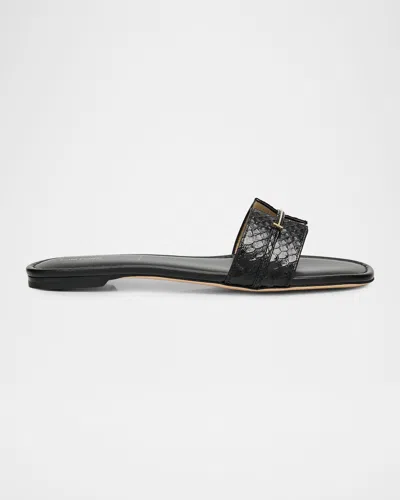 Tom Ford Boutique Snake-embossed Leather Flat Sandals In Black