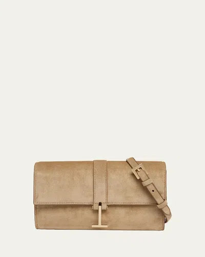 Tom Ford Boutique Suede Hanging T Crossbody Wallet In Brown