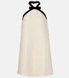 Tom Ford Bow-embellished Velvet-trimmed Wool And Silk-blend Crepe Mini Dress In White