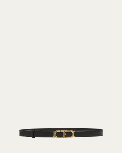 Tom Ford Glossy Croc-stamped Leather Skinny Belt In Black
