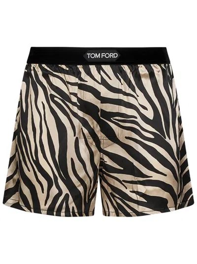 Tom Ford Zebra-print Silk Boxers In Beige