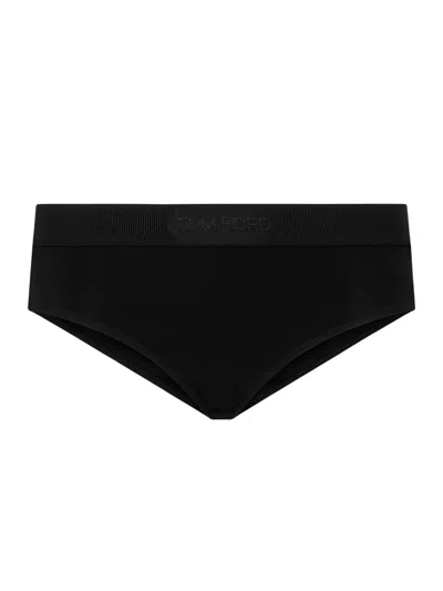 Tom Ford Logo Waistband Thong Briefs In Black
