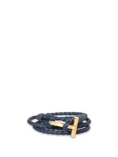 Tom Ford Braided Wrap Bracelet Gold-tone Hardware In Blue