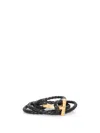 Tom Ford Leather T-plate Woven Bracelet With Braided Pattern In Black