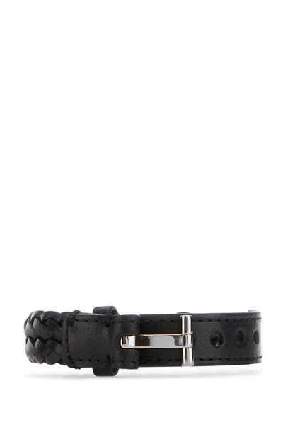 Tom Ford T-lock Interwoven-leather Bracelet In Black