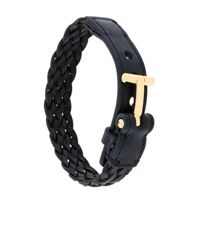 Tom Ford Braded T-logo Bracelet In Black