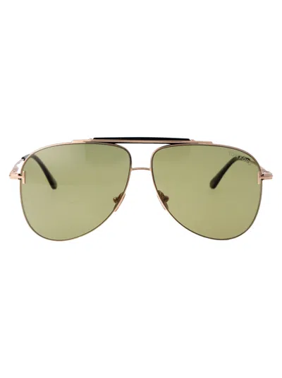 Tom Ford Brady Sunglasses In 28n Oro Rosé Lucido / Verde