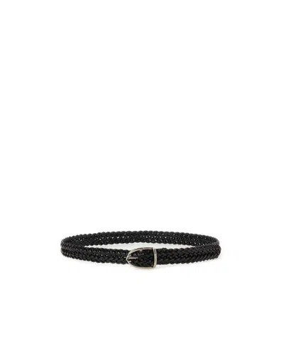 Tom Ford Angled Buckle Woven Leather Belt In Black