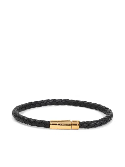 Tom Ford Tubular Clasp Braided Leather Bracelet In Black