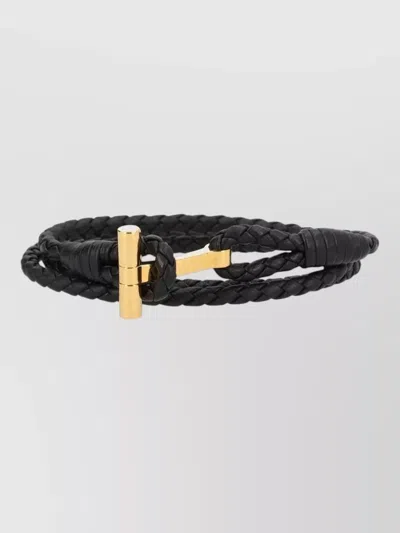 Tom Ford Braided Bracelet Adjustable Length Gold Tone In Black