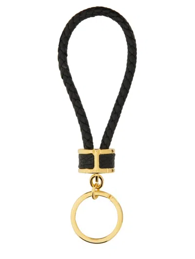 TOM FORD BRAIDED CALF LEATHER KEYCHAIN WITH POLISHED GOLD-TONE RING