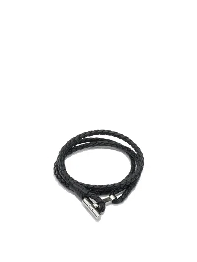 Tom Ford Braided Calfskin Wrap-around Leather Bracelet With Silver-finish Metal Details In Black
