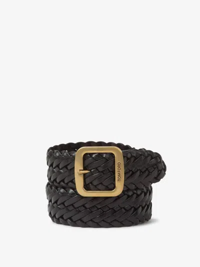Tom Ford Braided Leather Belt In Black