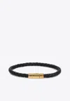 Tom Ford Tubular Clasp Braided Leather Bracelet In Black