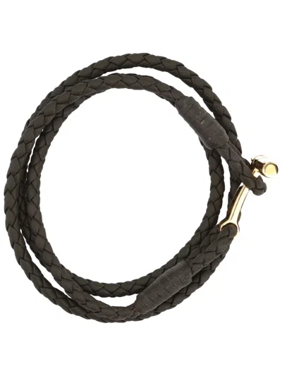Tom Ford Braided Leather Bracelet In Black