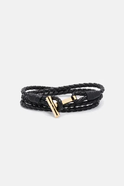 Tom Ford Braided Leather Bracelet In Black