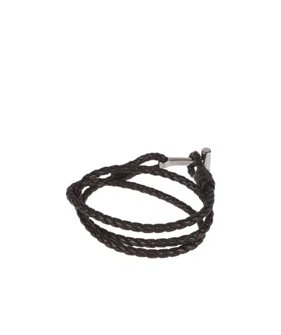 Tom Ford Woven Leather And Silver-tone Wrap Bracelet In Black