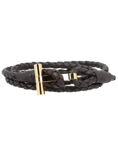 Tom Ford Dark Brown Braided Leather Bracelet