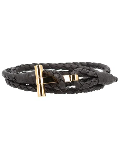 Tom Ford Braided Leather Bracelet In Brown