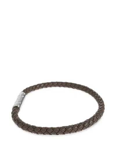 Tom Ford Braided Leather Bracelet In Brown
