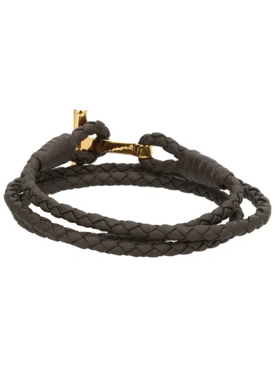 Tom Ford Braided Leather Bracelet In Blue