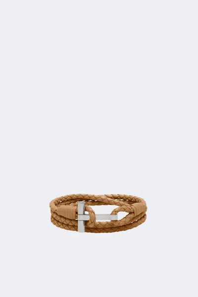 Tom Ford Braided Leather Bracelet In Walnut