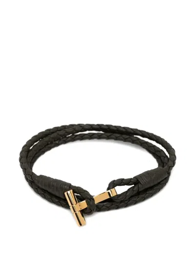 Tom Ford Braided Leather T Bracelet Accessories In Green