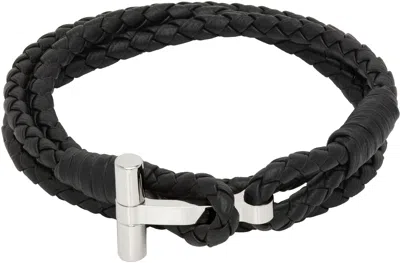 Tom Ford Braided Leather T Bracelet In Black