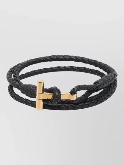 Tom Ford Braided Leather Wrap Bracelet Adjustable Knot In Multi