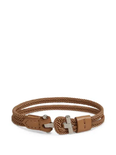 Tom Ford Braided Leather-trim Bracelet In Brown