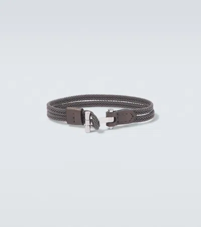 Tom Ford Braided Leather-trimmed Bracelet In Gray