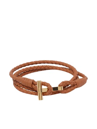 Tom Ford Braided Logo Bracelet In Brown