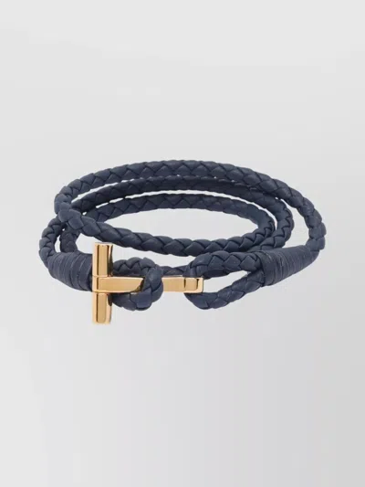 Tom Ford Braided Wrap Bracelet Gold-tone Hardware In Blue