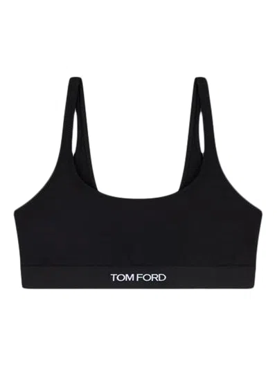 Tom Ford Navy Stretch Lustrous Velour Signature Bralette In Black