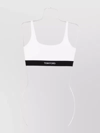Tom Ford White Bralette With Contrasting Logo Print In Modal Stretch Woman In Metallic