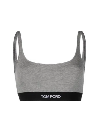 Tom Ford Modal Bralette Elastic Band Scoop Neckline In Gray